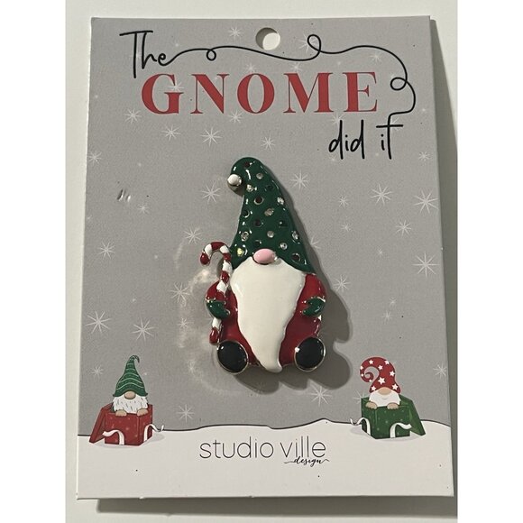 Studio Ville Enameled Crystals Christmas Gnome $30 NIP Santa Gnome Candy Cane - Picture 1 of 8